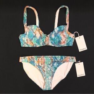 VITAMIN A Demi Underwire Tie Back Bikini Top & High Leg Cheeky Bottoms MEDIUM